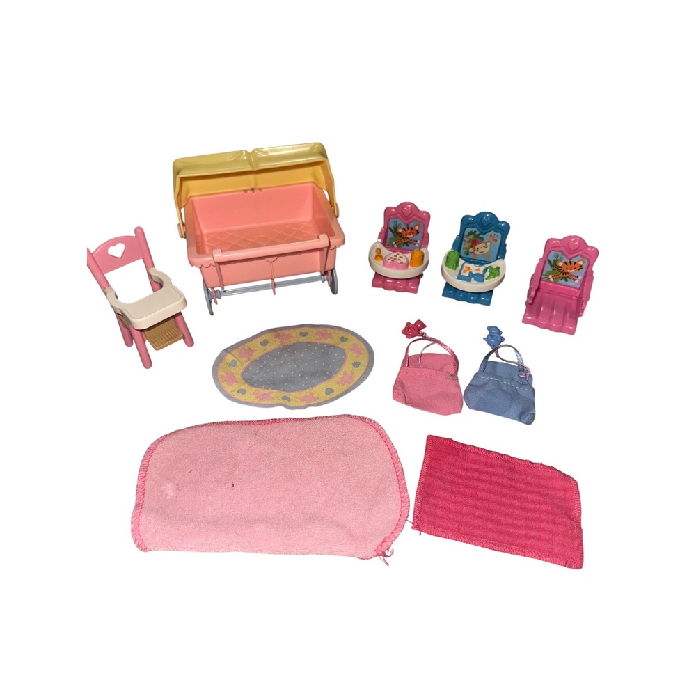 Fisher Price Loving Family Doll House Furniture Set 10 Piece Bed Chair Stroller